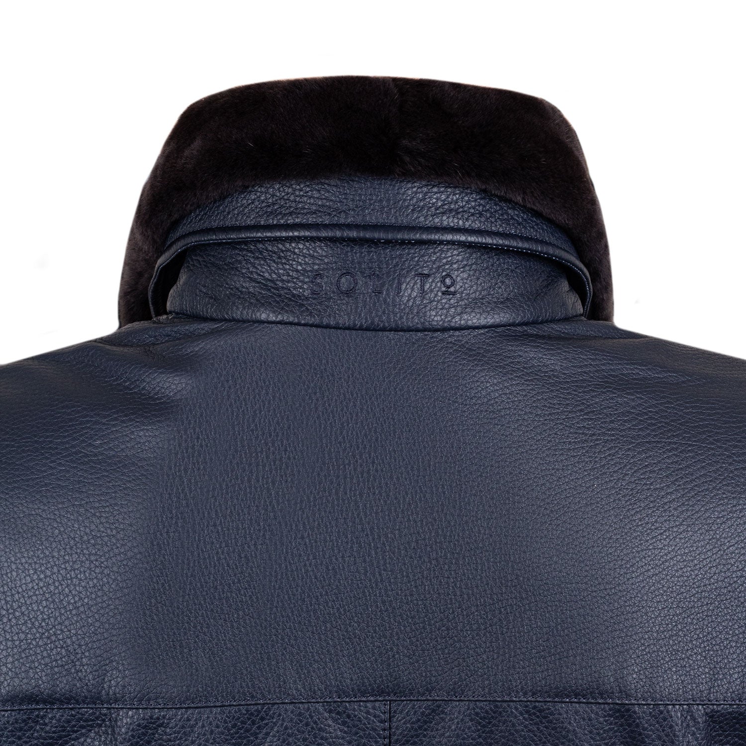 CHAMARRA CORTA DE VENADO CON CUELLO DESMONTABLE DE MINK INTERIOR DE CASHMERE COLOR AZUL MEDIA NOCHE