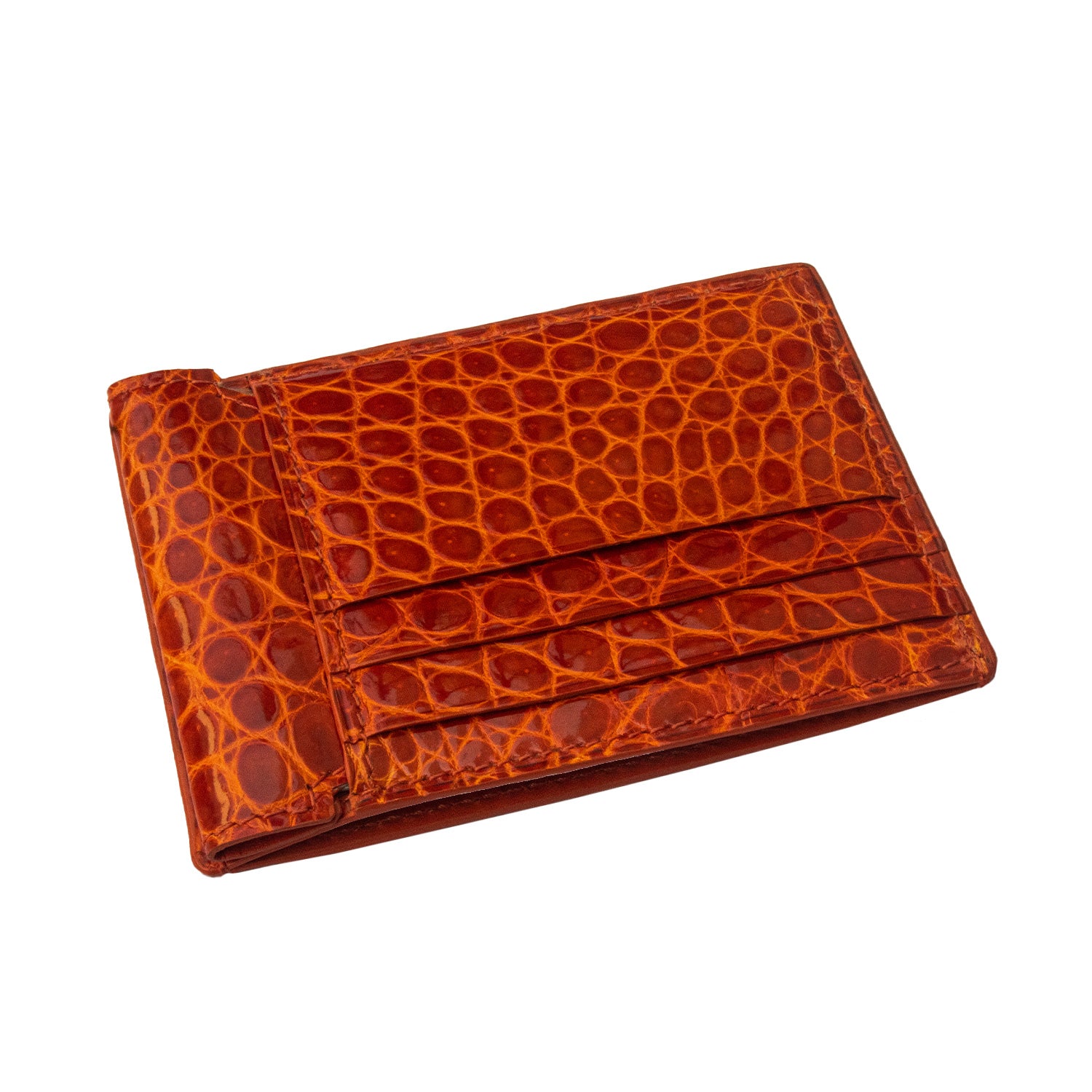 TARJETERO GRANDE DE 10 COMPARTIMIENTOS EN COCODRILO LUSTRADO NARANJA