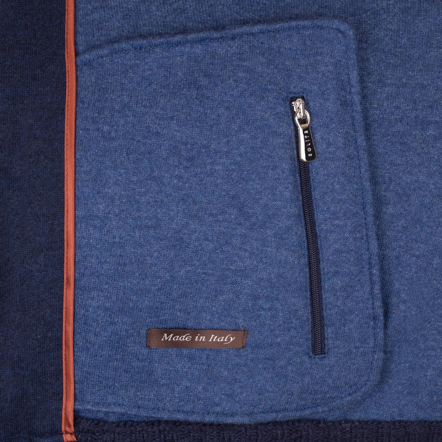 CHAMARRA CORTA DE CASHMERE JERSEY AZUL MEDIO CON INTERIOR AZUL EN CONTRASTE