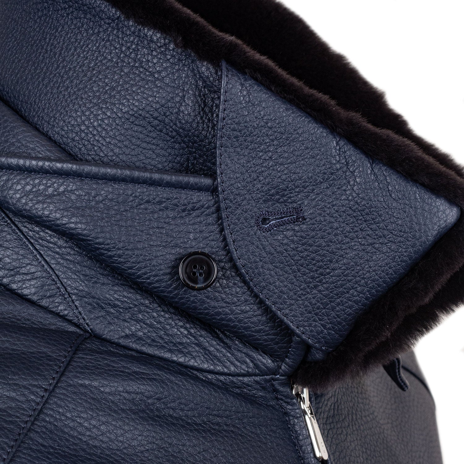 CHAMARRA CORTA DE VENADO CON CUELLO DESMONTABLE DE MINK INTERIOR DE CASHMERE COLOR AZUL MEDIA NOCHE