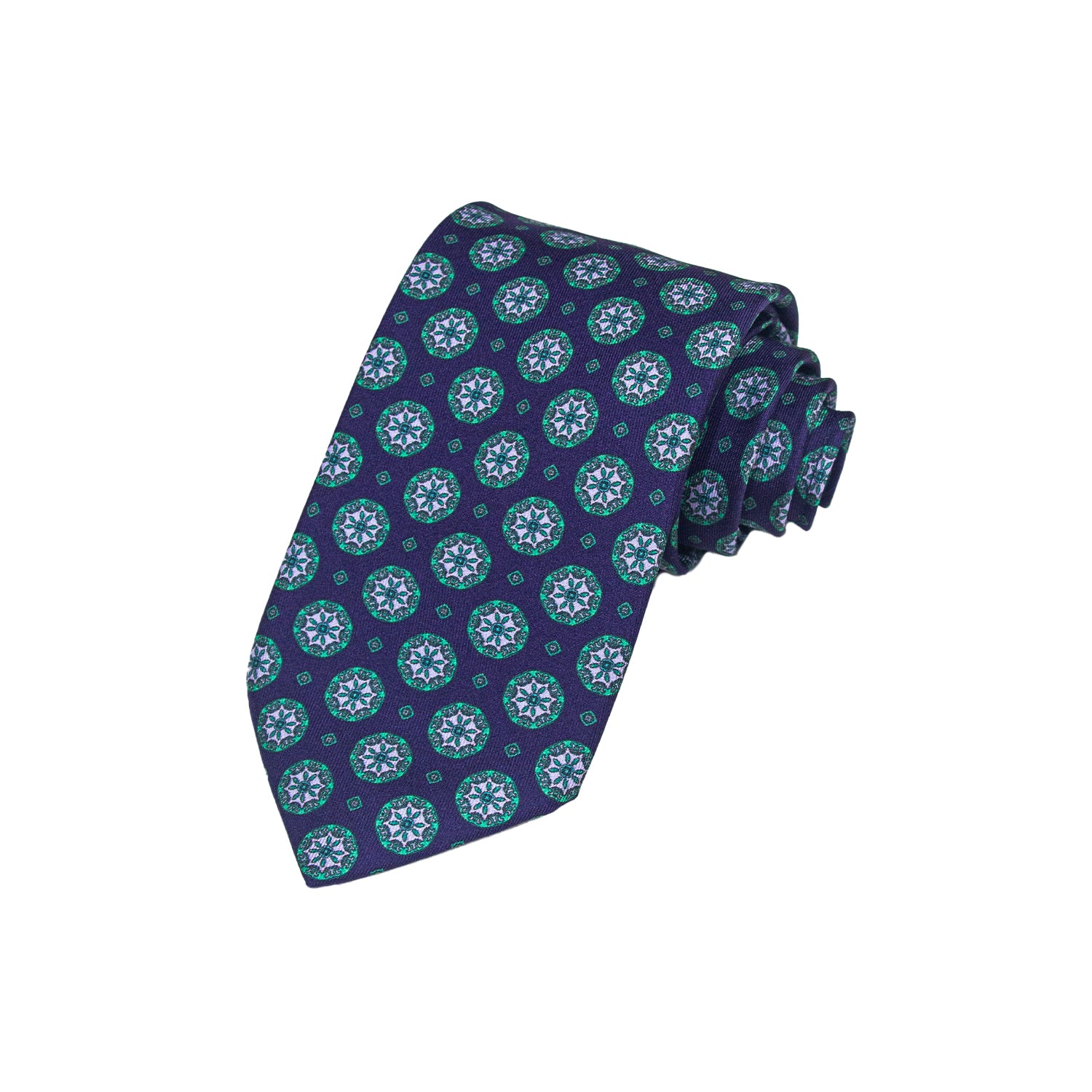 CORBATA EN SET CON PAÑUELO MORADO CON CONTRASTES VERDE LILA CON CAJA 100% SEDA