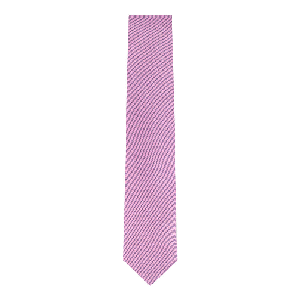 CORBATA 7 PLIEGUES CON CAJA DE SEDA ROSA CON LINEA DELGADA DIAGONAL