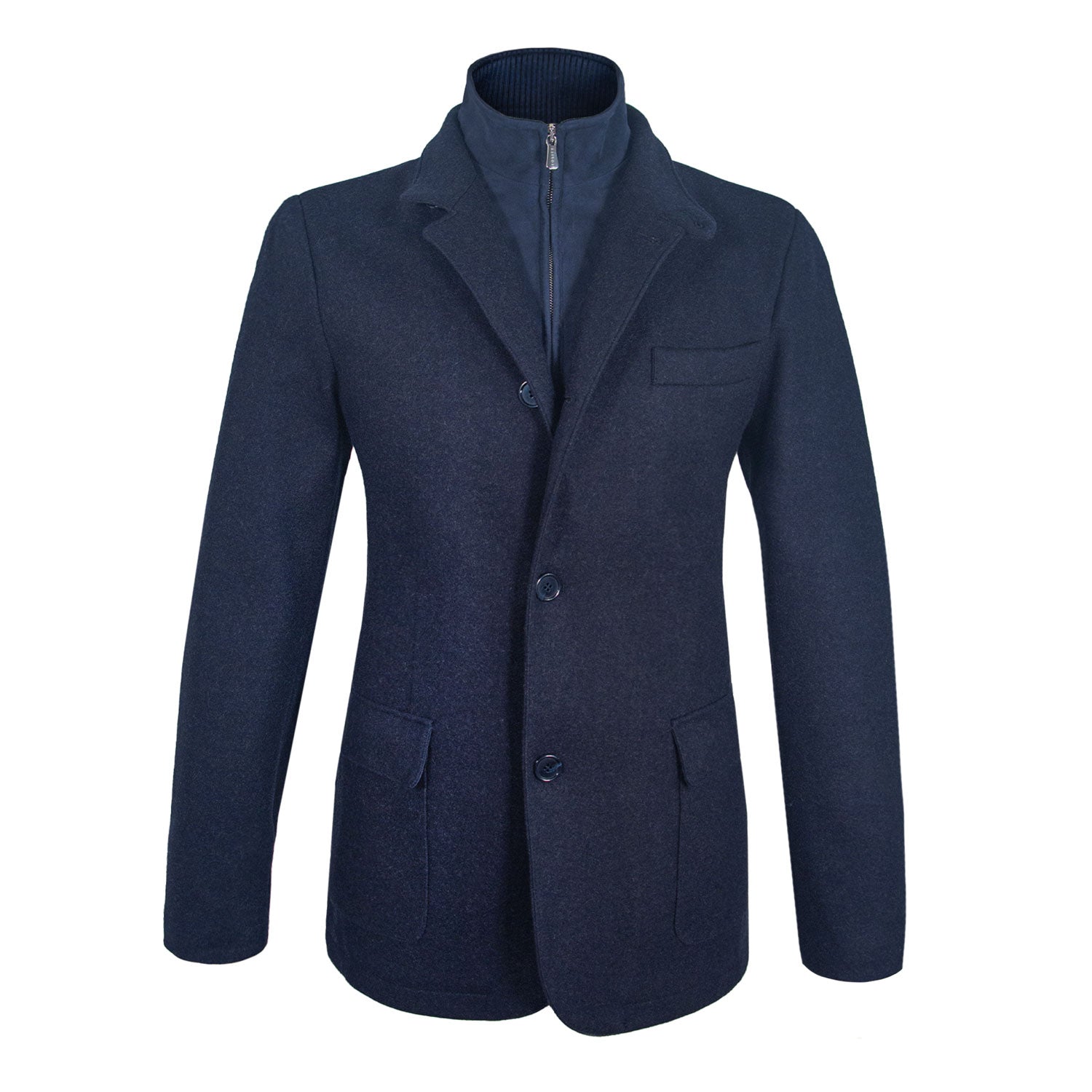 CAZADORA "ROADSTER" DE CASHMERE AZUL CON PECHERA DESMONTABLE DE GAMUZA AL MISMO TONO E INTERIOR DE CASHMERE GRIS