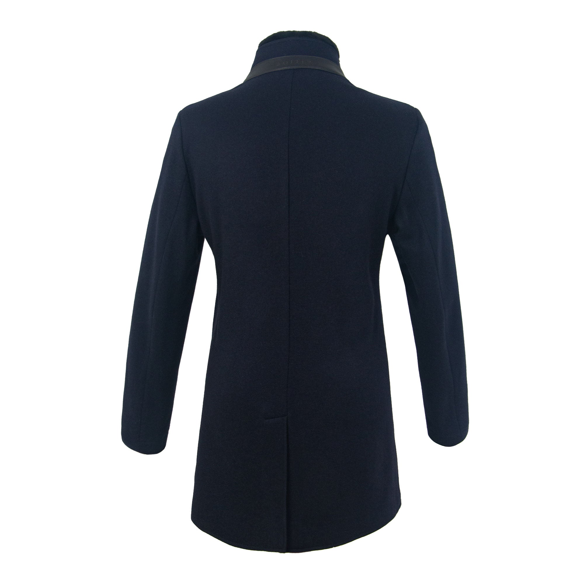 GABARDINA DE CASHMERE AZUL CON INTERIOR DE CASHMERE VINO Y CUELLO DESMONTABLE DE CASTOR