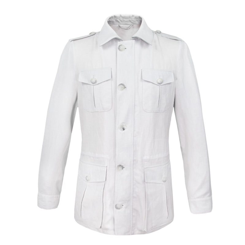 CHAMARRA CAZADORA TIPO SAHARIANA DE LINO COLOR BLANCO