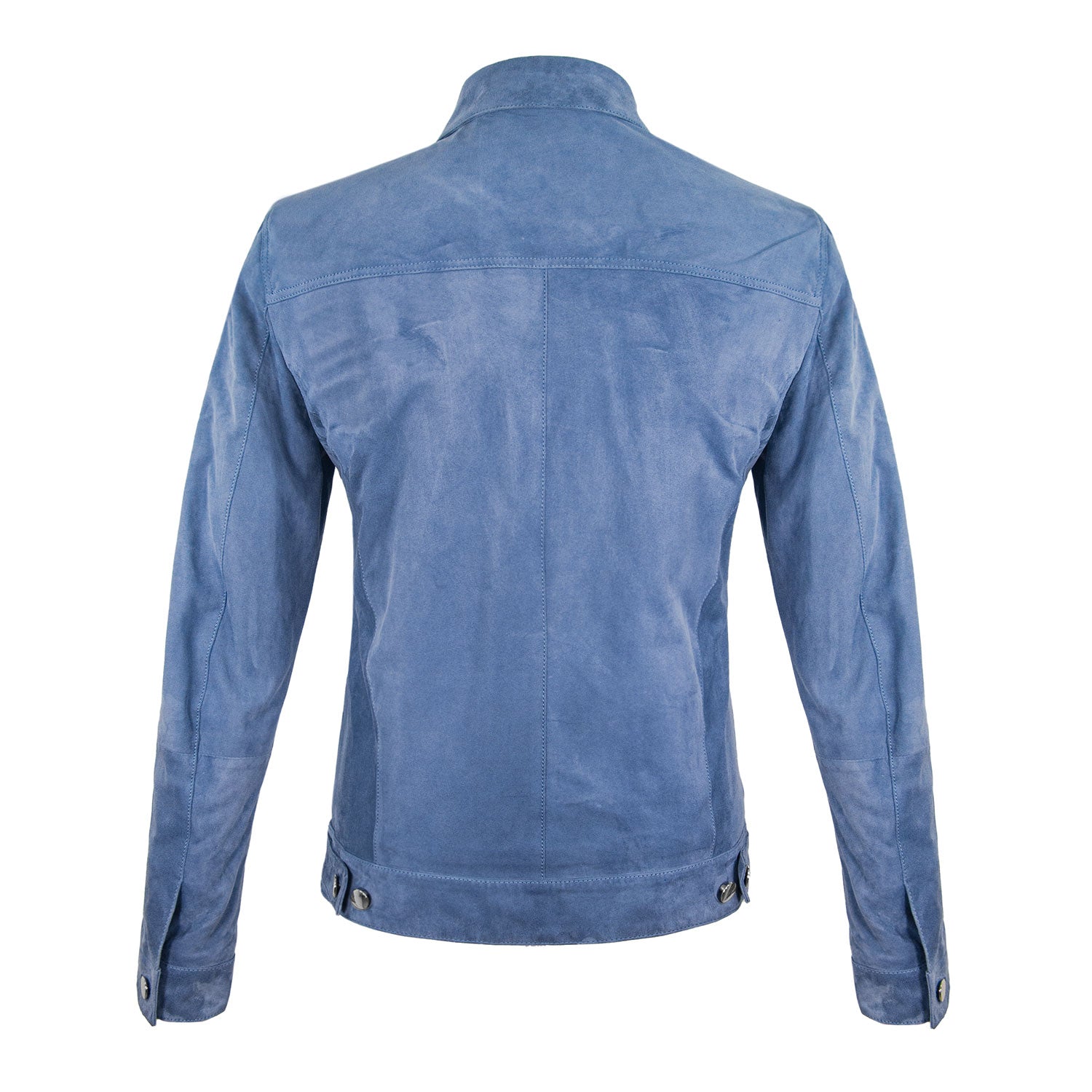 CHAMARRA CORTA DE GAMUZA AZUL CON CUELLO DE CAMISA