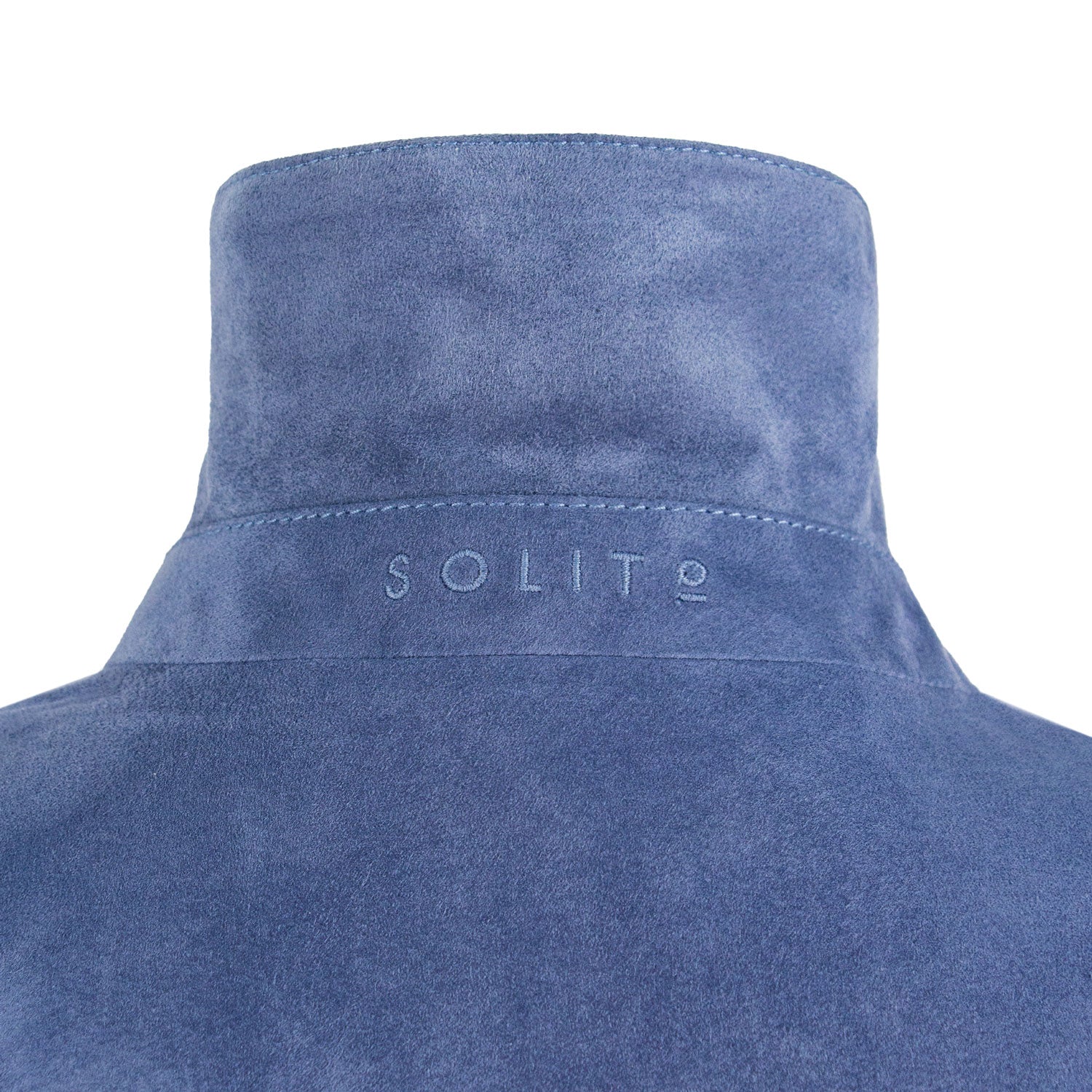 CHAMARRA CORTA DE GAMUZA AZUL CON CUELLO DE CAMISA