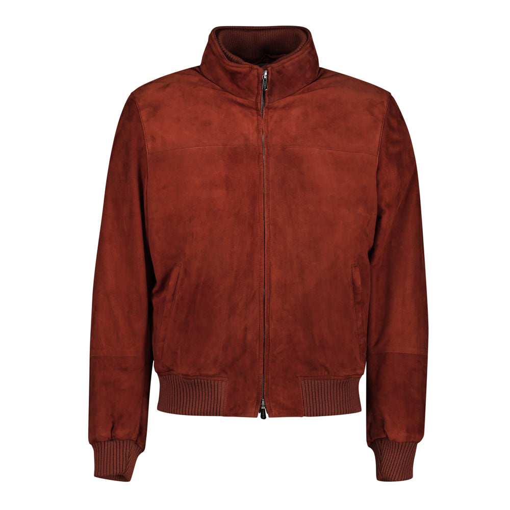 CHAMARRA DE GAMUZA LADRILLO CON INTERNO DE CASHMERE