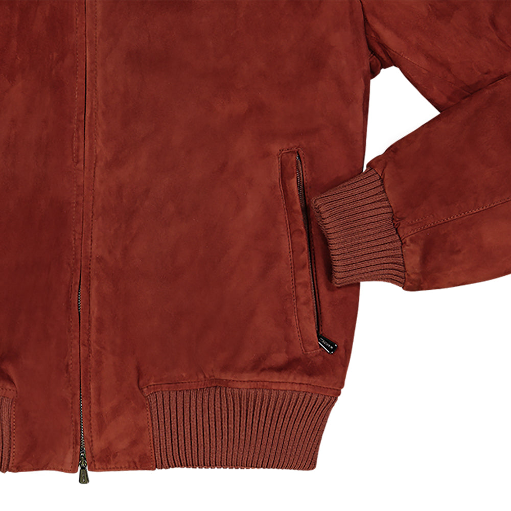 CHAMARRA DE GAMUZA LADRILLO CON INTERNO DE CASHMERE