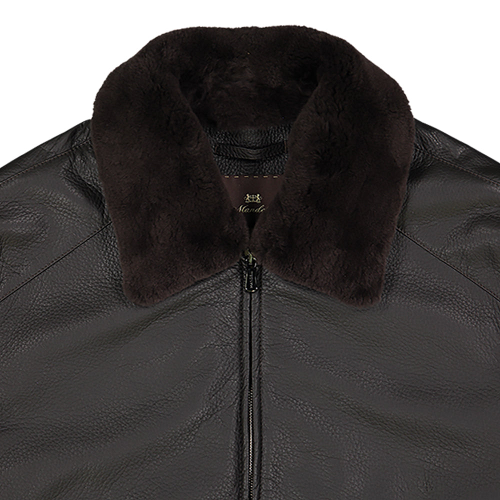 CHAMARRA DE VENADO CHOCOLATE CON CUELLO DESMONTABLE DE CASTOR