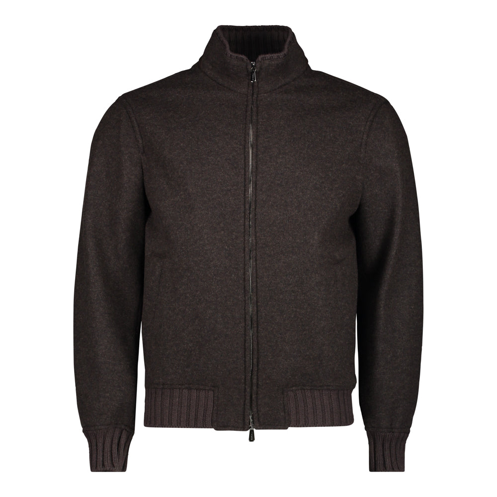 CHAMARRA DE CASHMERE JERSEY CAFÉ CLARO INTERIOR AZUL