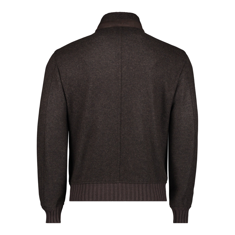 CHAMARRA DE CASHMERE JERSEY CAFÉ CLARO INTERIOR AZUL