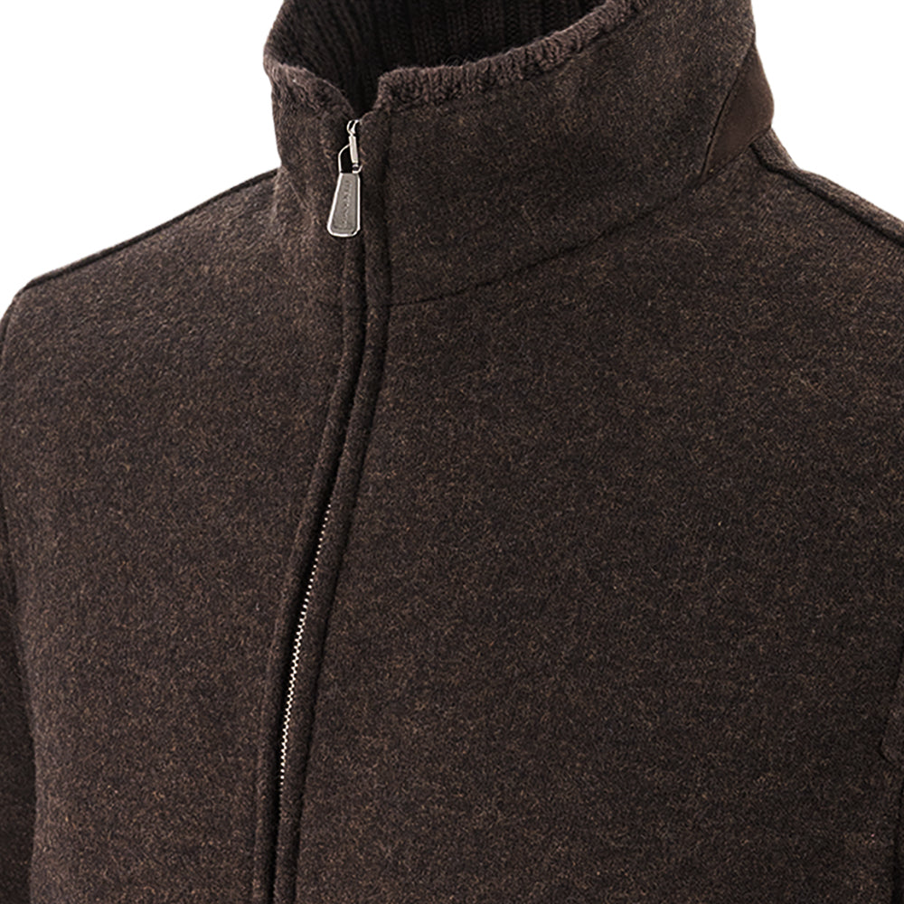 CHAMARRA DE CASHMERE JERSEY CAFÉ CLARO INTERIOR AZUL