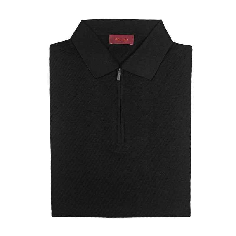 PLAYERA POLO ZIP MANGA CORTA DE ALGODÓN Y SEDA COLOR NEGRO