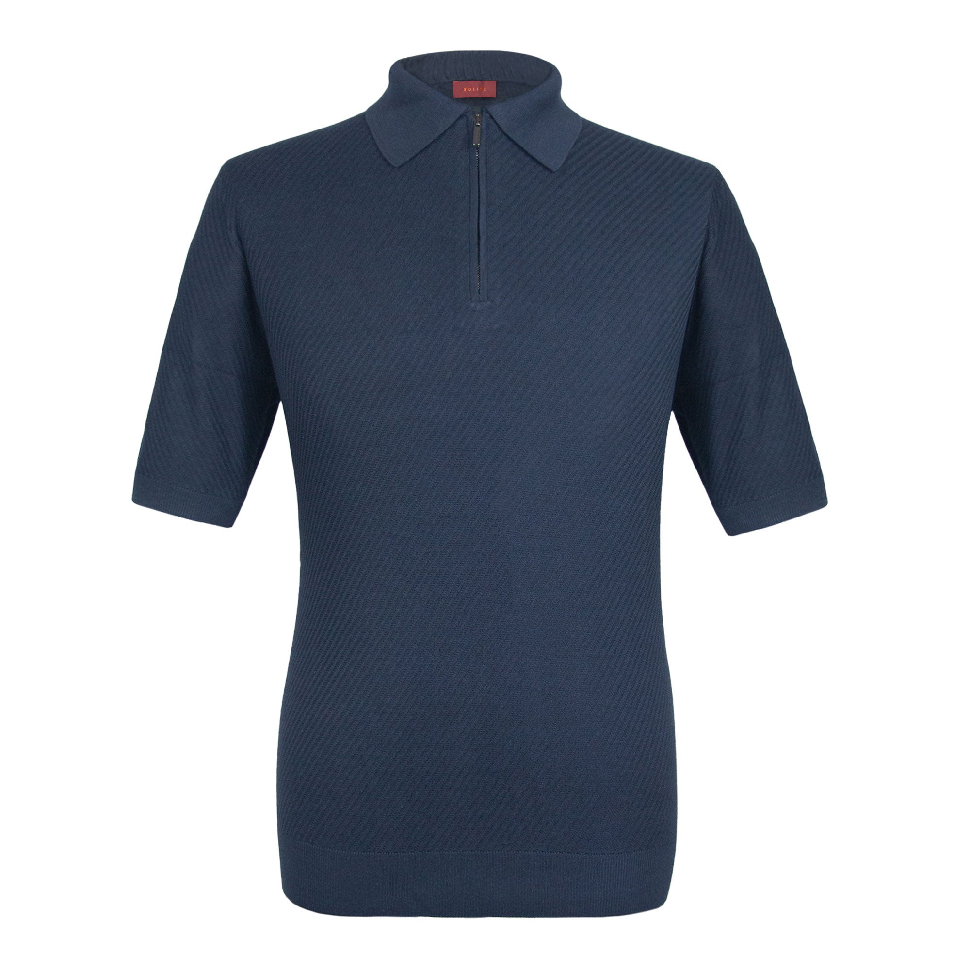PLAYERA POLO ZIP MANGA CORTA DE ALGODÓN Y SEDA COLOR AZUL MARINO