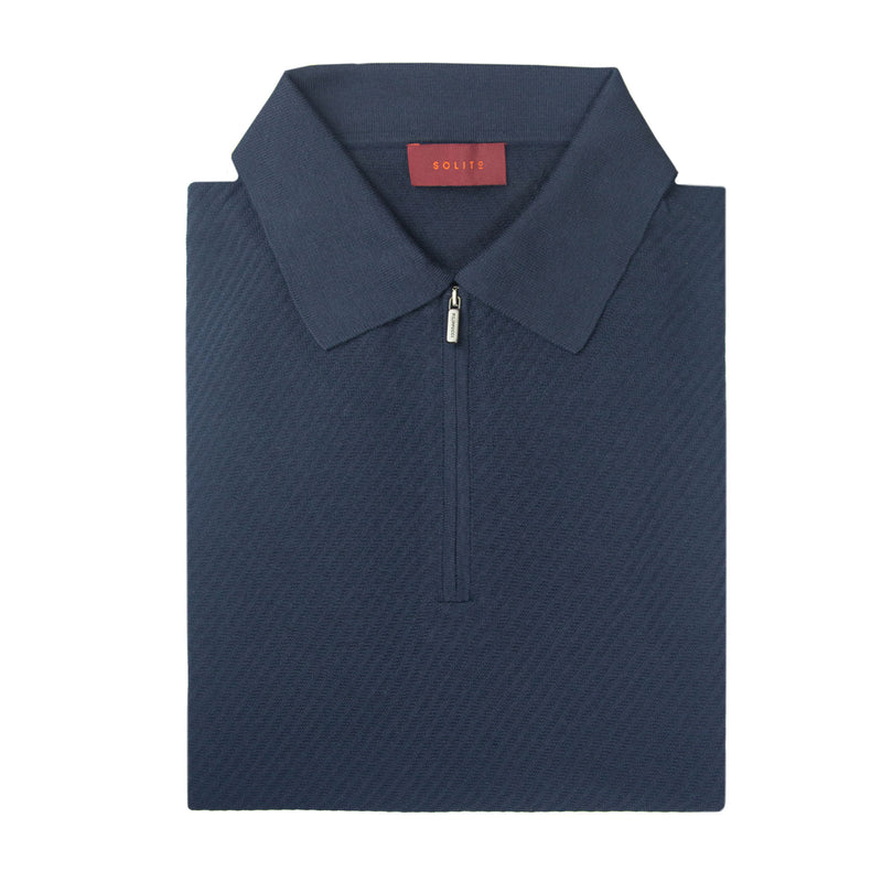 PLAYERA POLO ZIP MANGA CORTA DE ALGODÓN Y SEDA COLOR AZUL MARINO