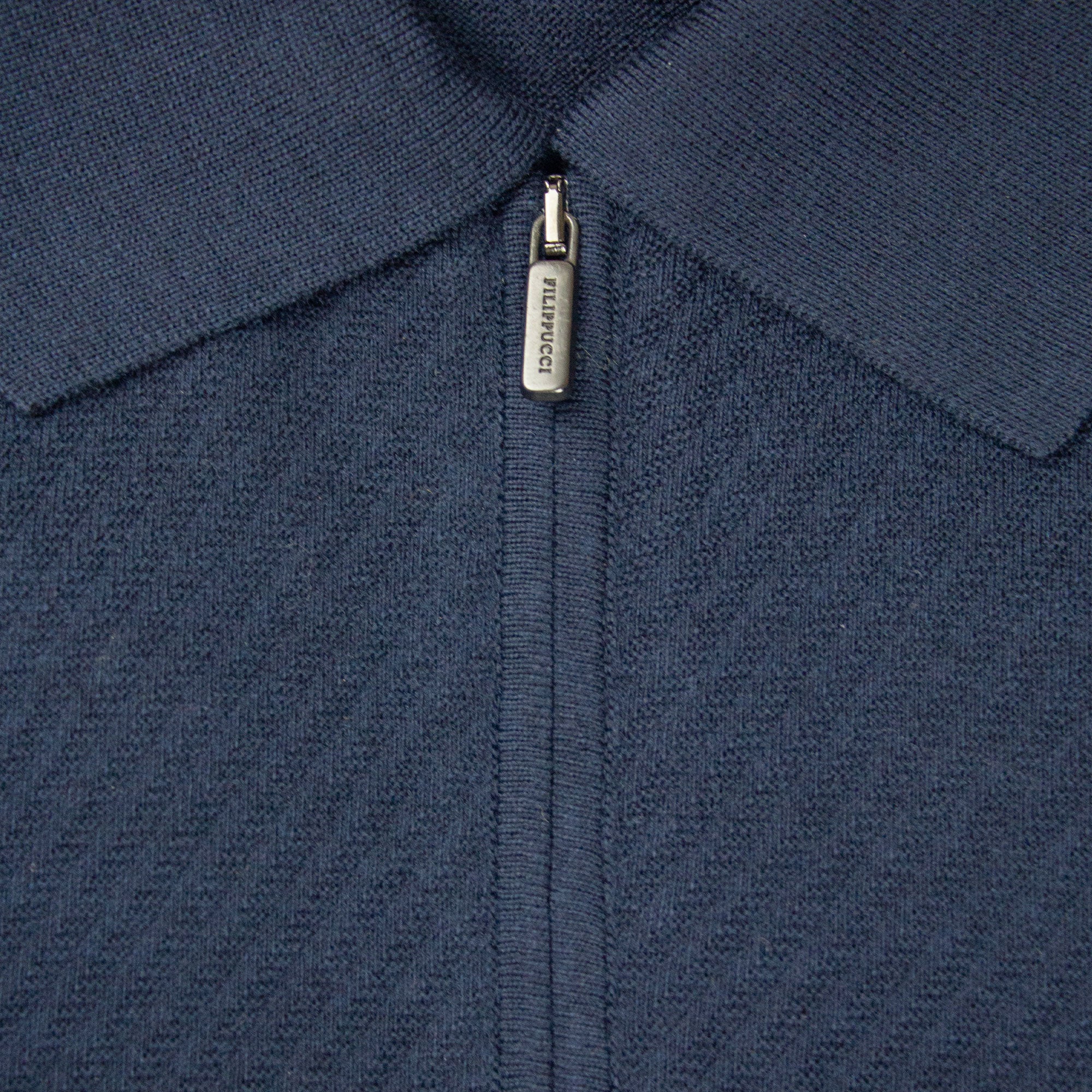 PLAYERA POLO ZIP MANGA CORTA DE ALGODÓN Y SEDA COLOR AZUL MARINO