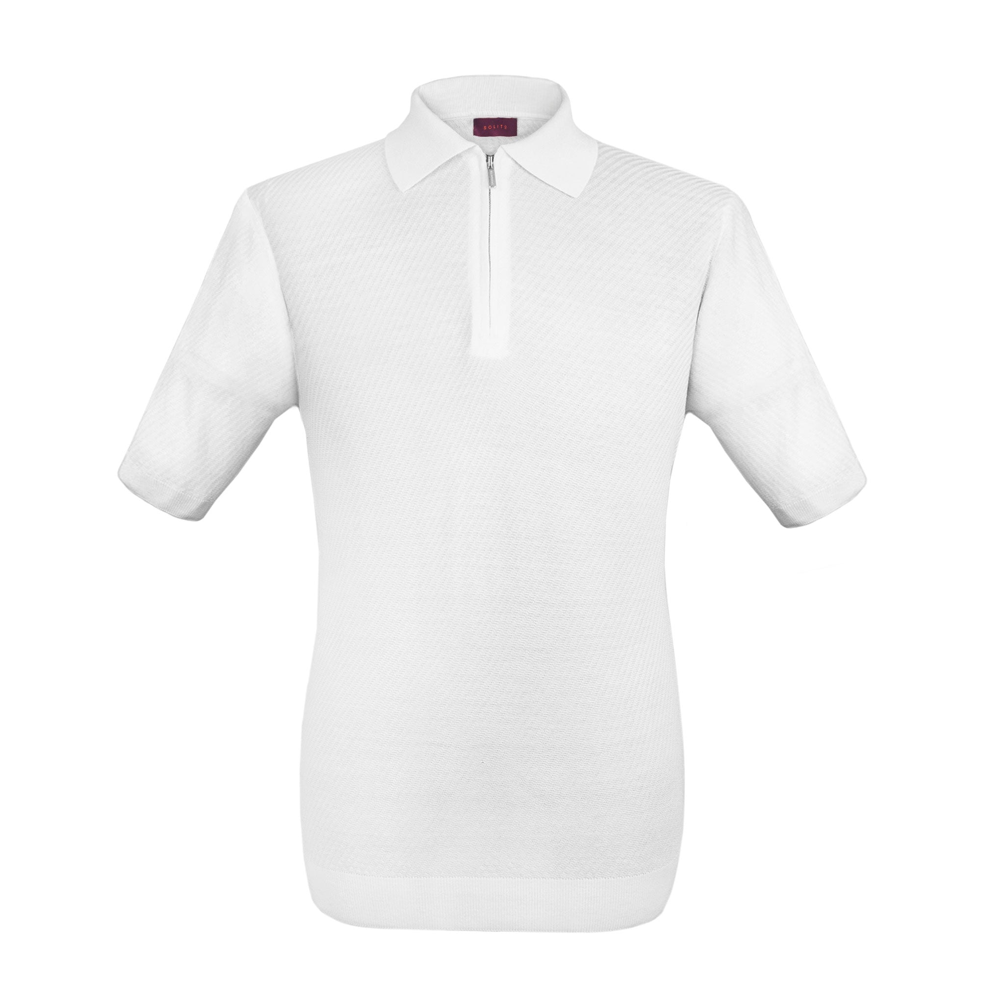 PLAYERA POLO ZIP MANGA CORTA DE ALGODÓN Y SEDA COLOR HUESO