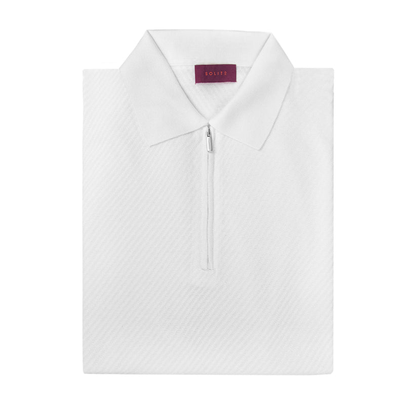PLAYERA POLO ZIP MANGA CORTA DE ALGODÓN Y SEDA COLOR HUESO