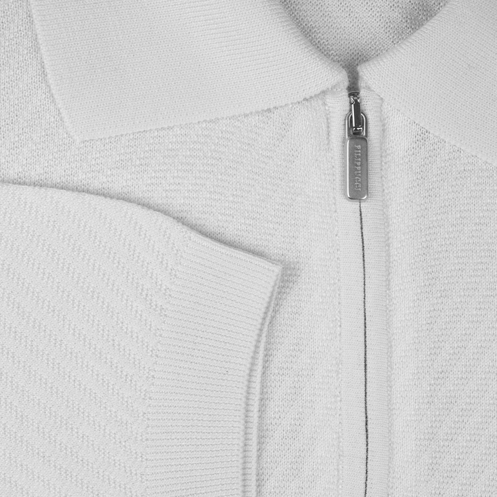 PLAYERA POLO ZIP MANGA CORTA DE ALGODÓN Y SEDA COLOR HUESO