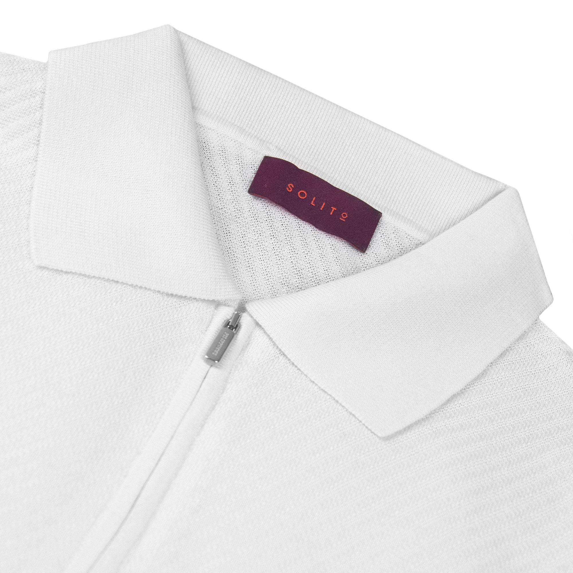 PLAYERA POLO ZIP MANGA CORTA DE ALGODÓN Y SEDA COLOR HUESO