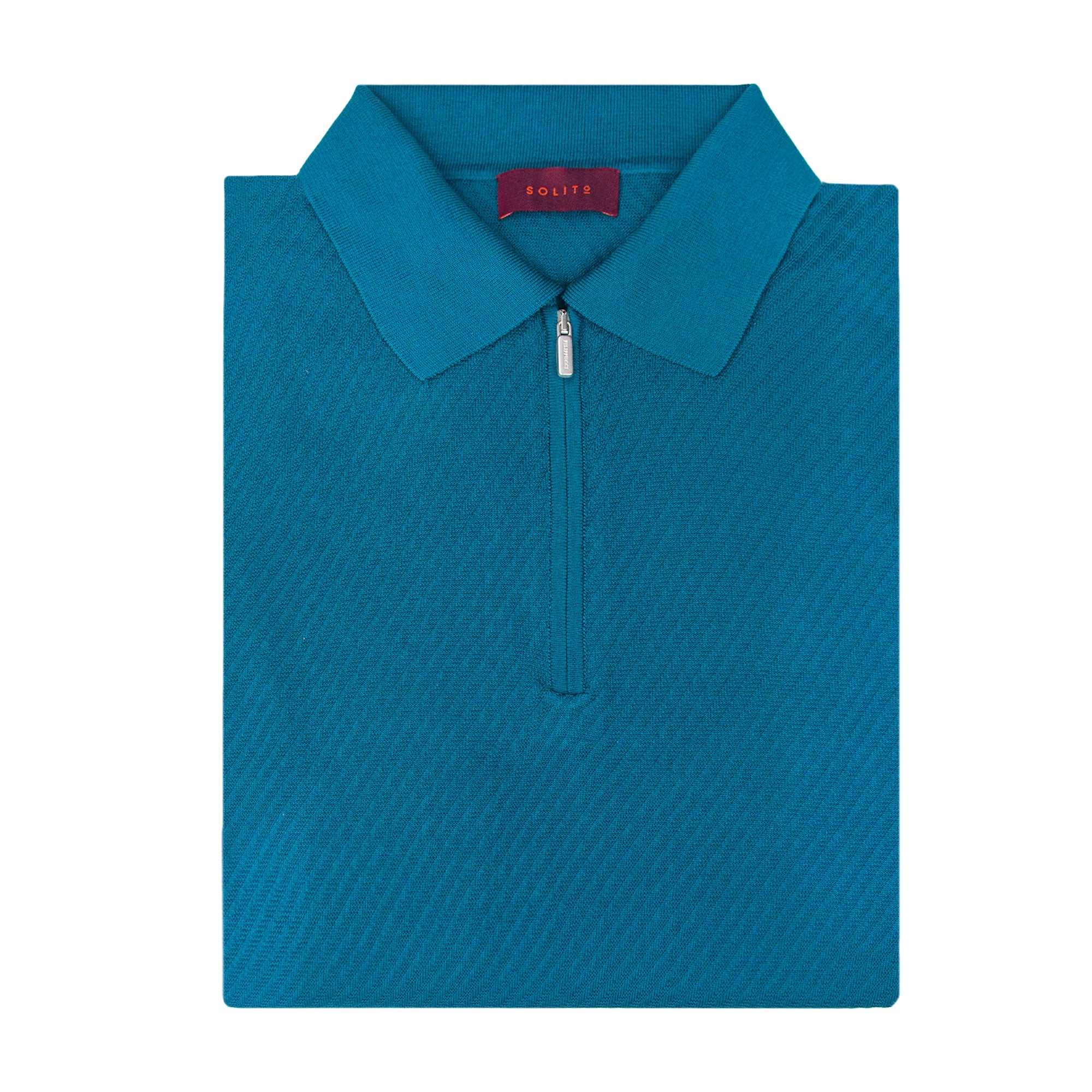 PLAYERA POLO ZIP MANGA CORTA DE ALGODÓN Y SEDA COLOR VERDE ESMERALDA