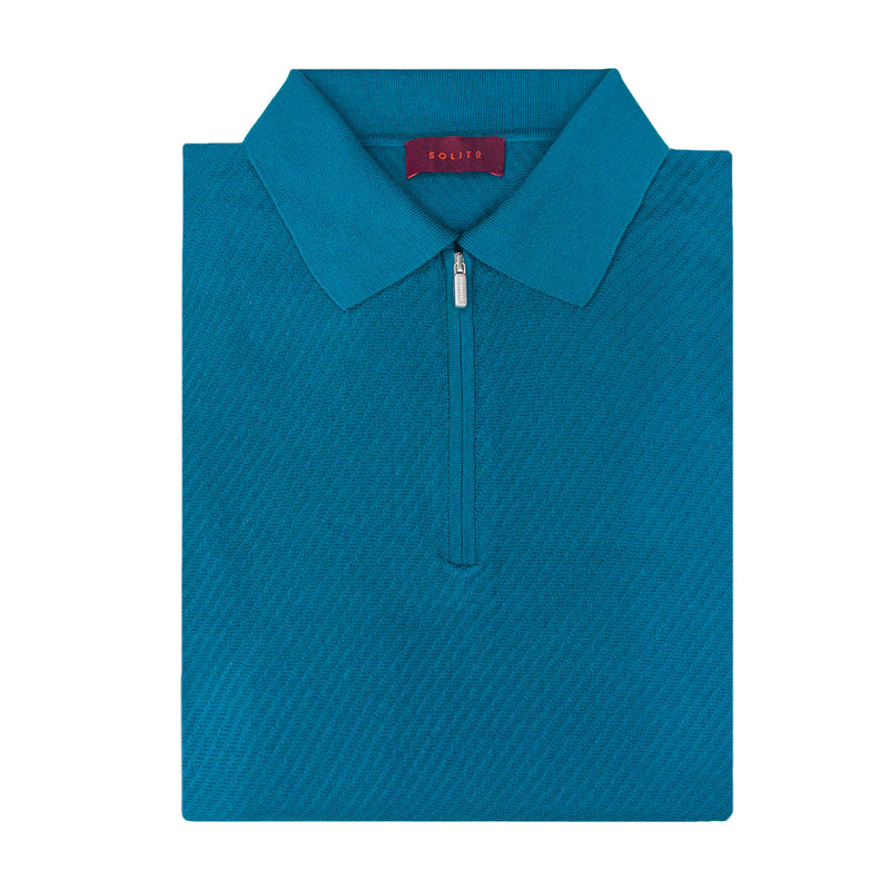 PLAYERA POLO ZIP MANGA CORTA DE ALGODÓN Y SEDA COLOR VERDE ESMERALDA