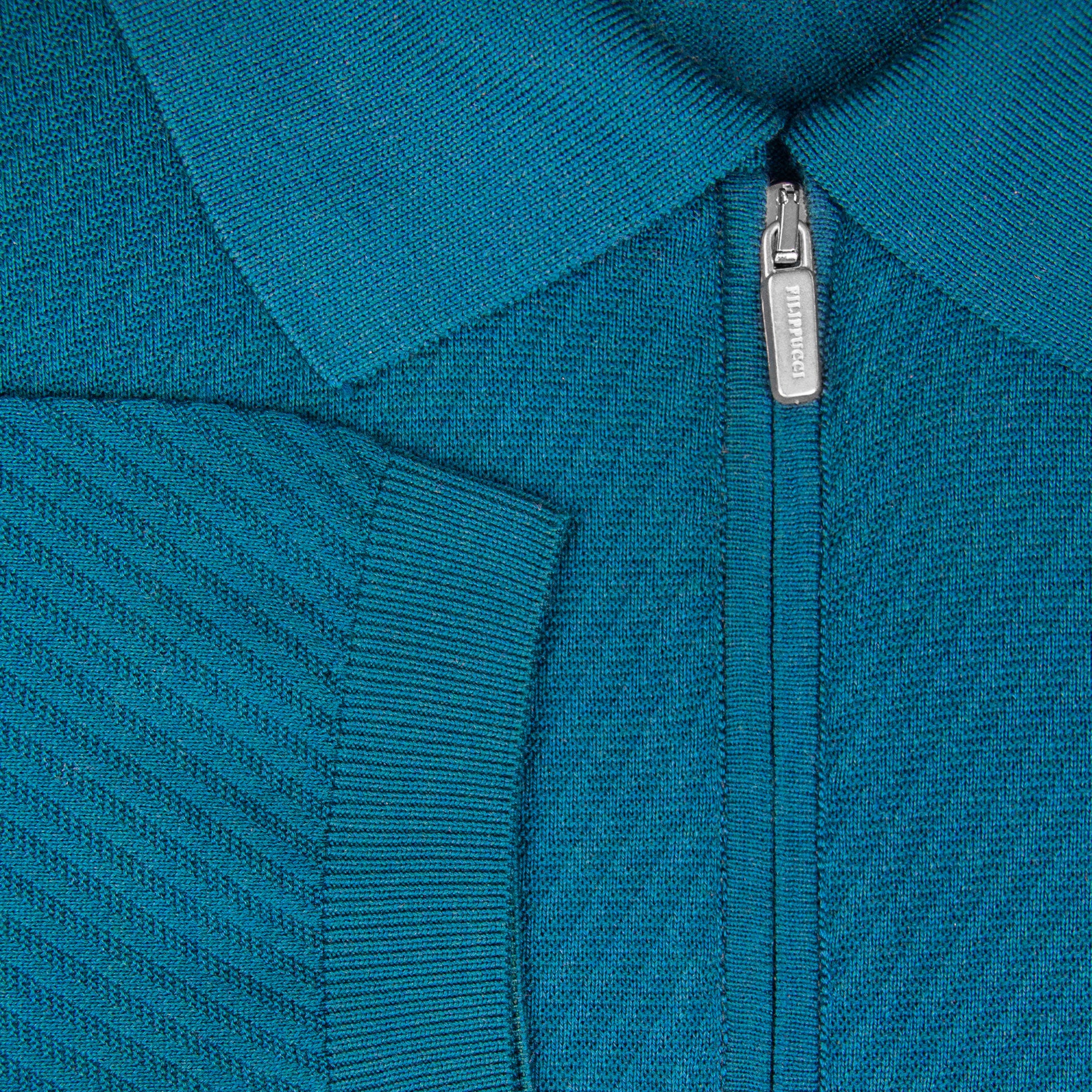 PLAYERA POLO ZIP MANGA CORTA DE ALGODÓN Y SEDA COLOR VERDE ESMERALDA