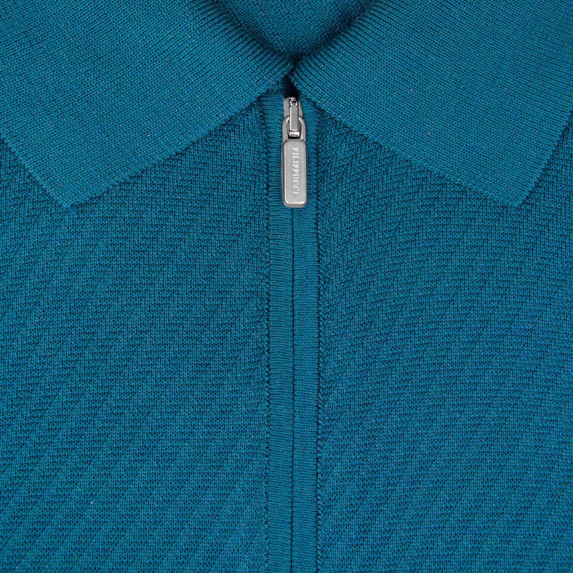 PLAYERA POLO ZIP MANGA CORTA DE ALGODÓN Y SEDA COLOR VERDE ESMERALDA