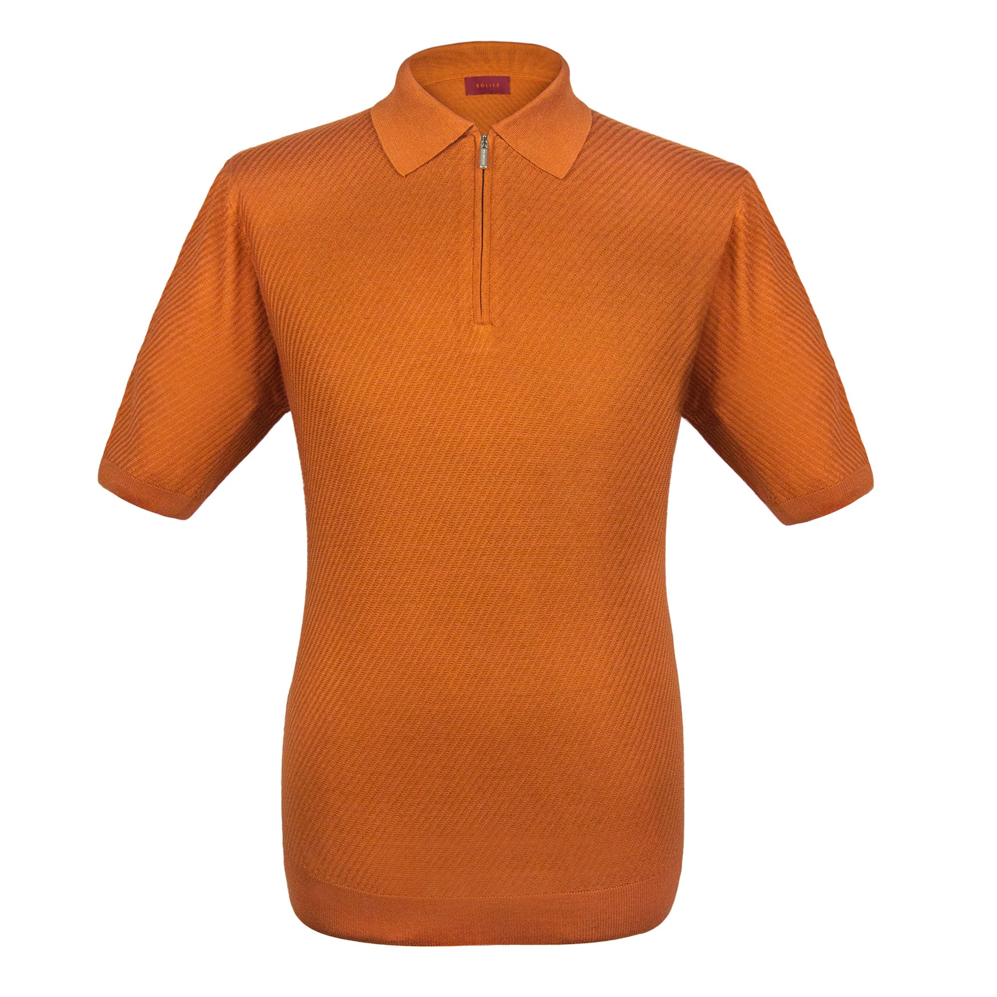 PLAYERA POLO ZIP MANGA CORTA DE ALGODÓN Y SEDA COLOR LADRILLO