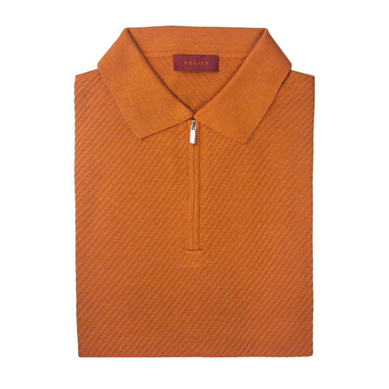 PLAYERA POLO ZIP MANGA CORTA DE ALGODÓN Y SEDA COLOR LADRILLO