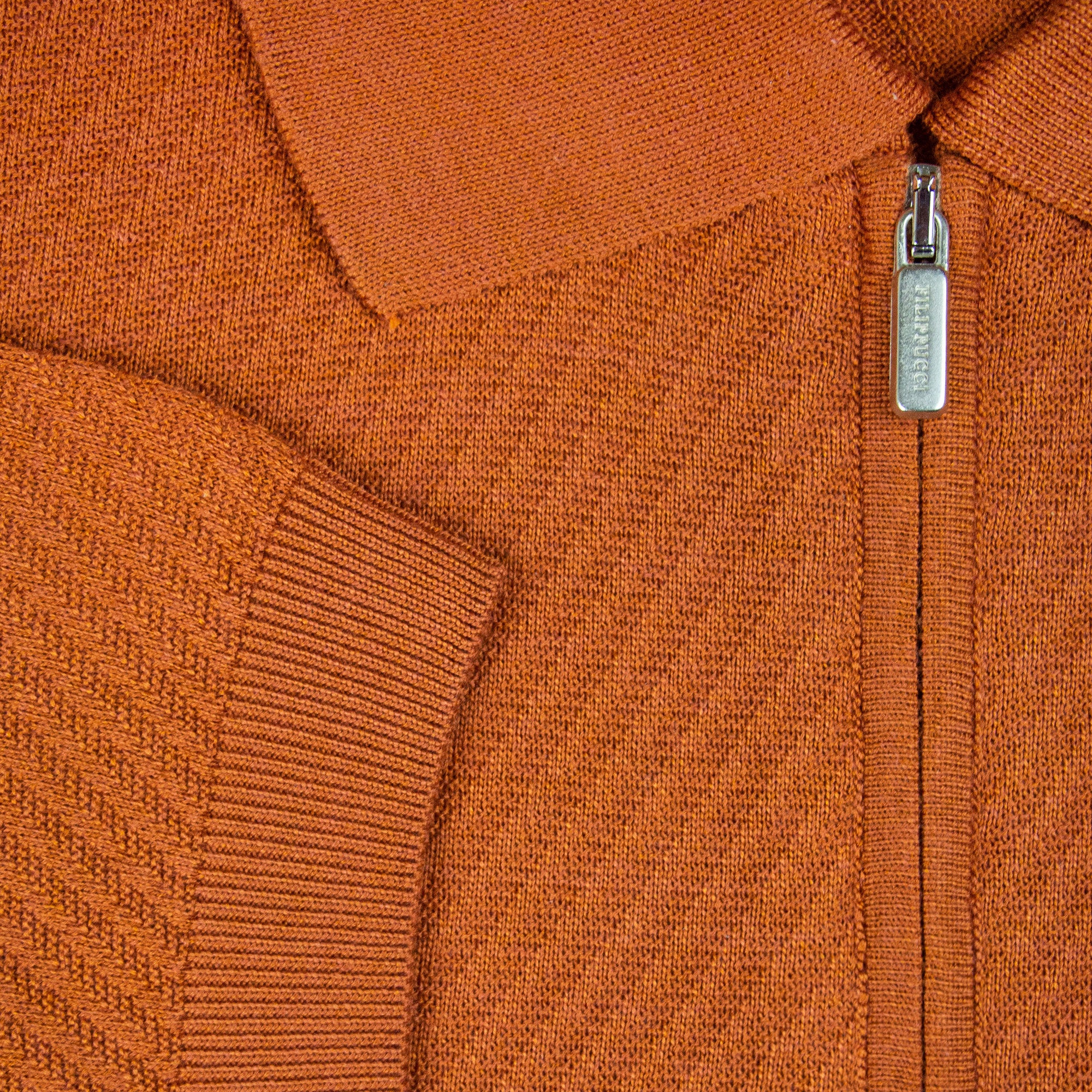PLAYERA POLO ZIP MANGA CORTA DE ALGODÓN Y SEDA COLOR LADRILLO