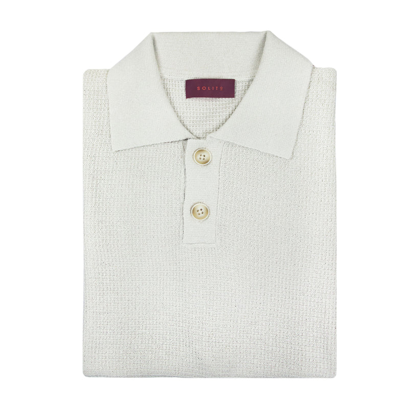 PLAYERA POLO DE BOTONES MANGA CORTA EN 100% SEDA COLOR MARFIL