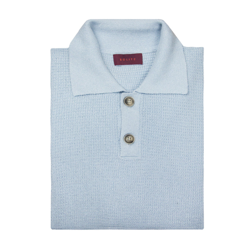 PLAYERA POLO DE BOTONES MANGA CORTA EN 100% SEDA COLOR AZUL CIELO