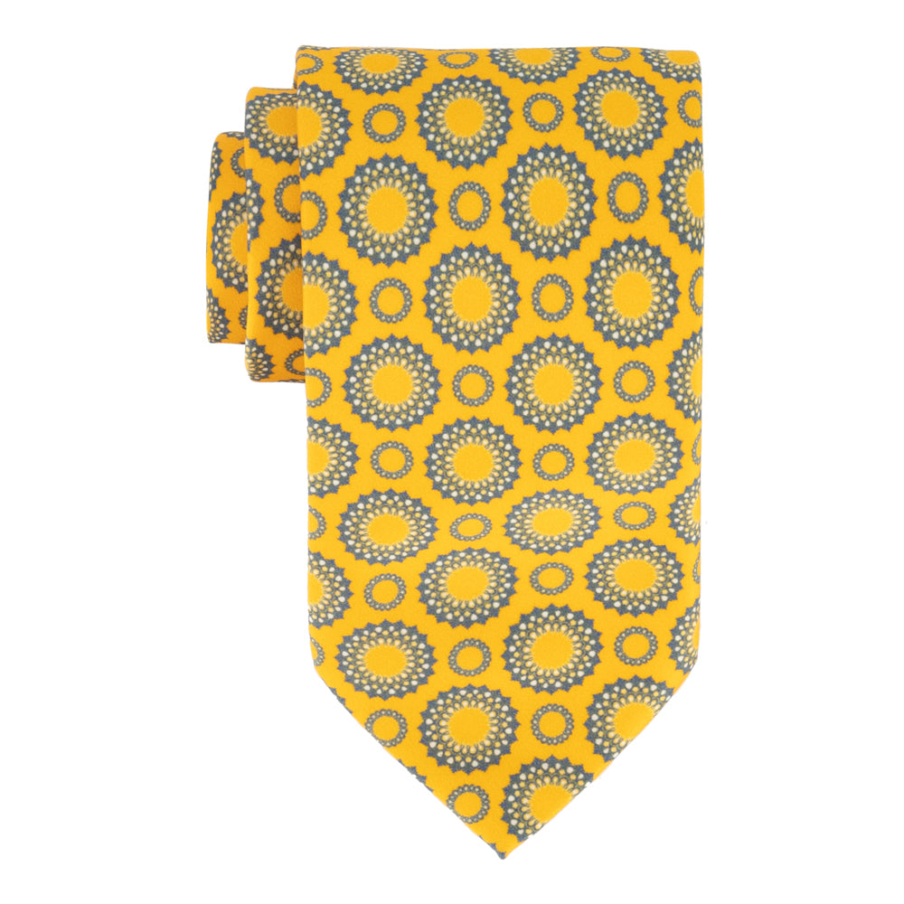 SET DE CORBATA CON PAÑUELO AMARILLA CON MANDALA AZUL