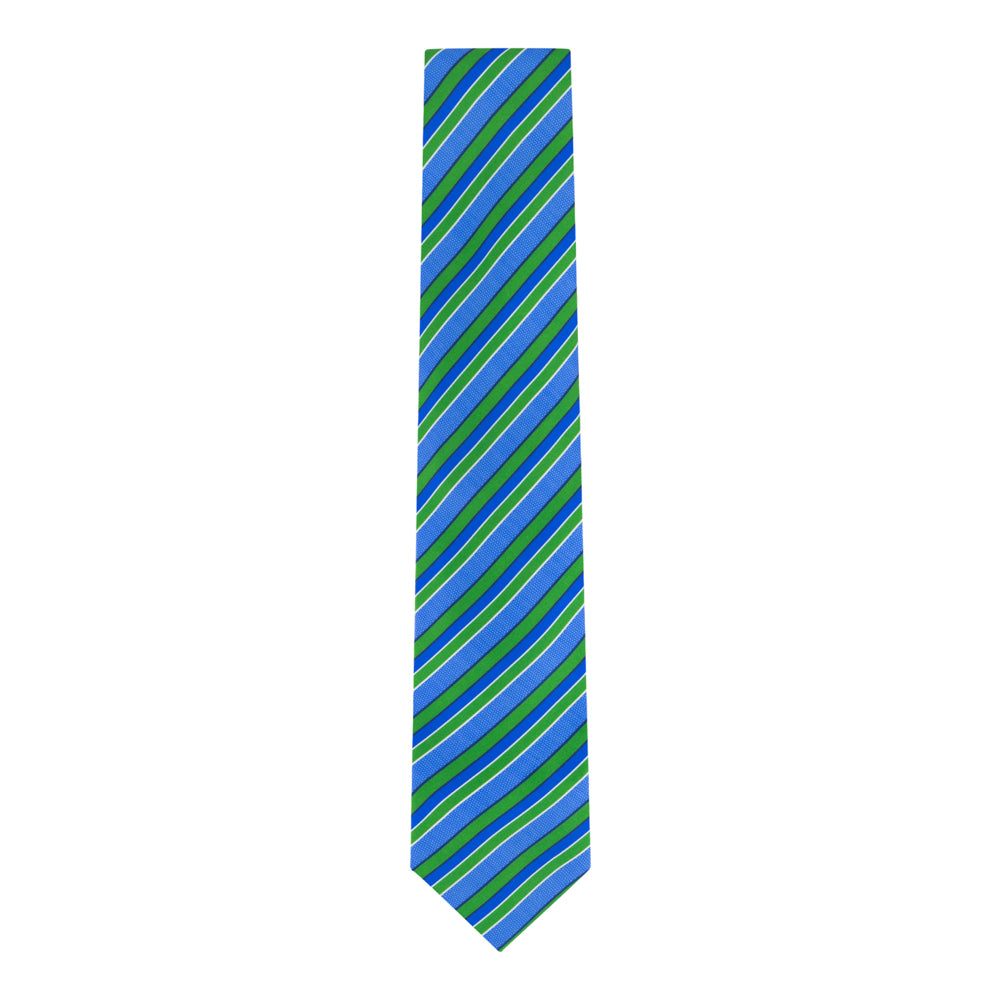 CORBATA EN SET CON PAÑUELO AZUL CON RAYA VERDE