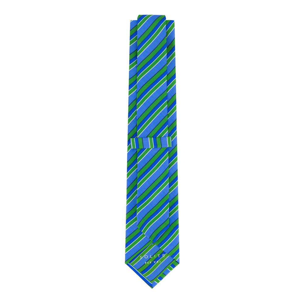 CORBATA EN SET CON PAÑUELO AZUL CON RAYA VERDE