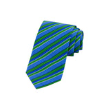 CORBATA EN SET CON PAÑUELO AZUL CON RAYA VERDE