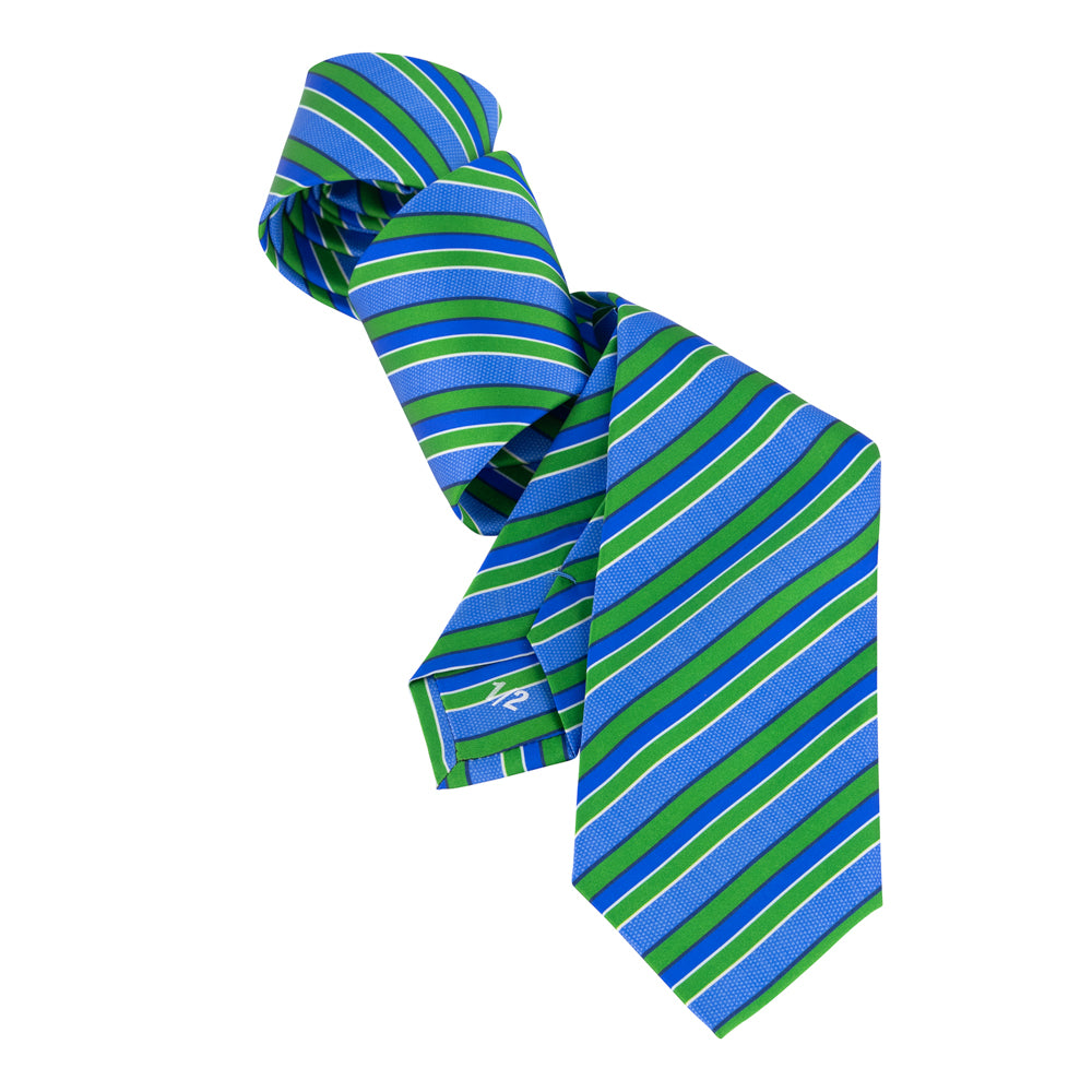 CORBATA EN SET CON PAÑUELO AZUL CON RAYA VERDE