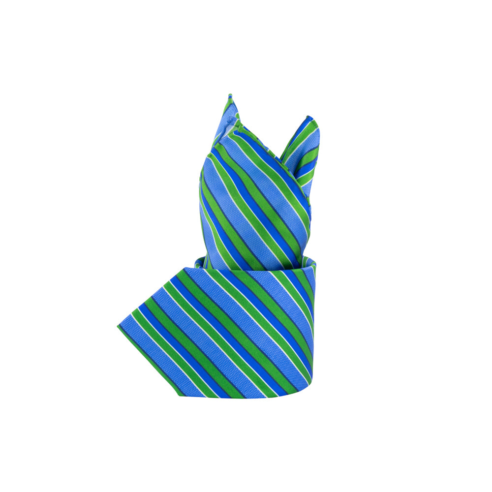 CORBATA EN SET CON PAÑUELO AZUL CON RAYA VERDE