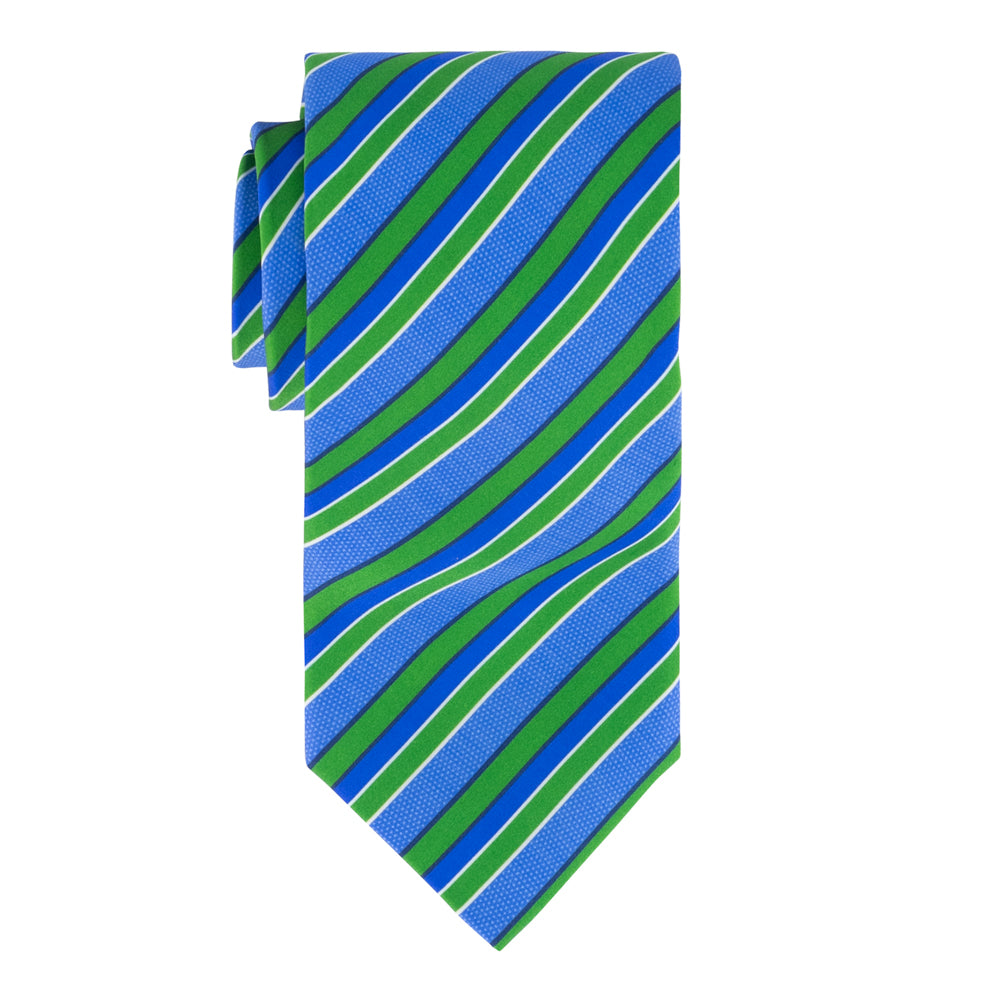 CORBATA EN SET CON PAÑUELO AZUL CON RAYA VERDE