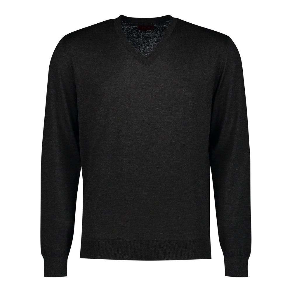 SUÉTER CASHMERE SEDA CUELLO V GRIS OXFORD