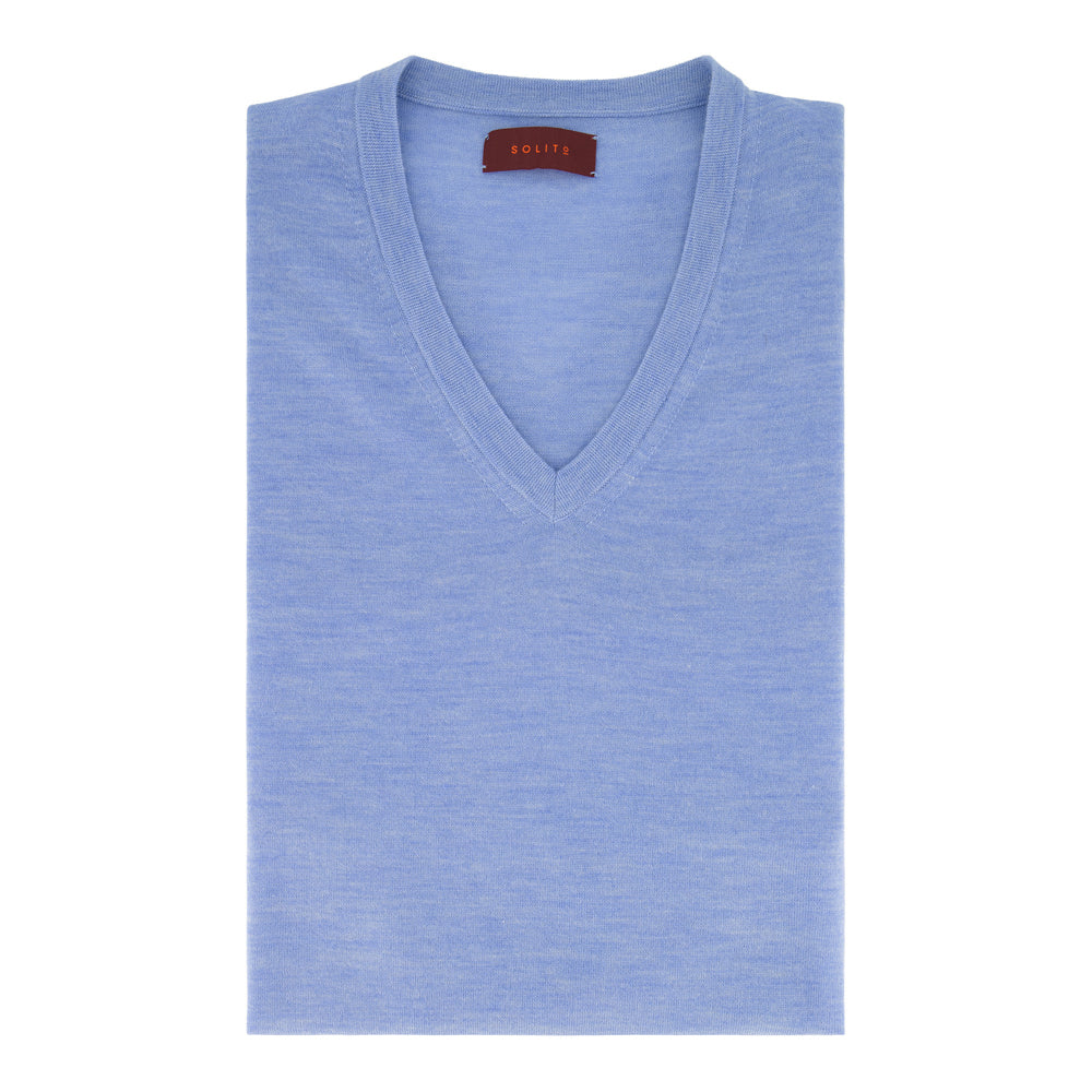 SUÉTER CASHMERE CUELLO V CELESTE