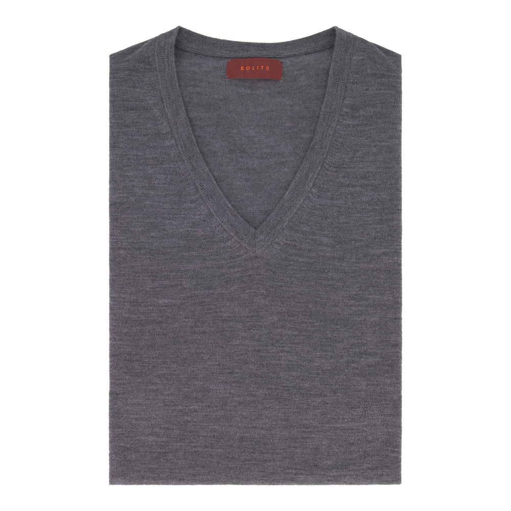 SUÉTER CASHMERE CUELLO V GRIS