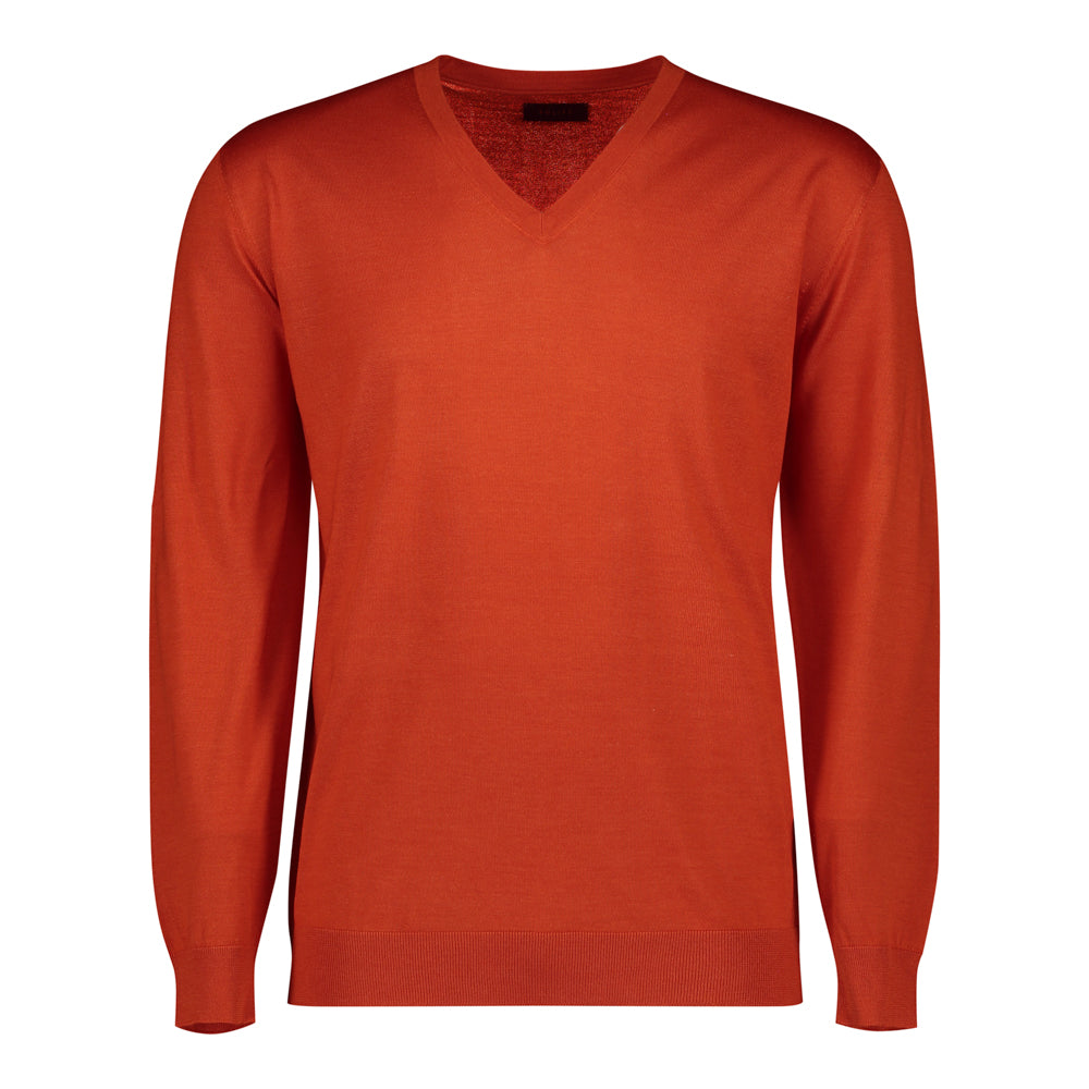 SUÉTER CASHMERE SEDA CUELLO V NARANJA