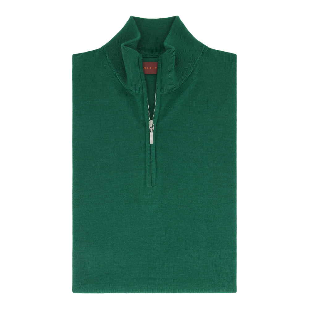 SUÉTER CASHMERE SEDA ZIP VERDE BANDERA