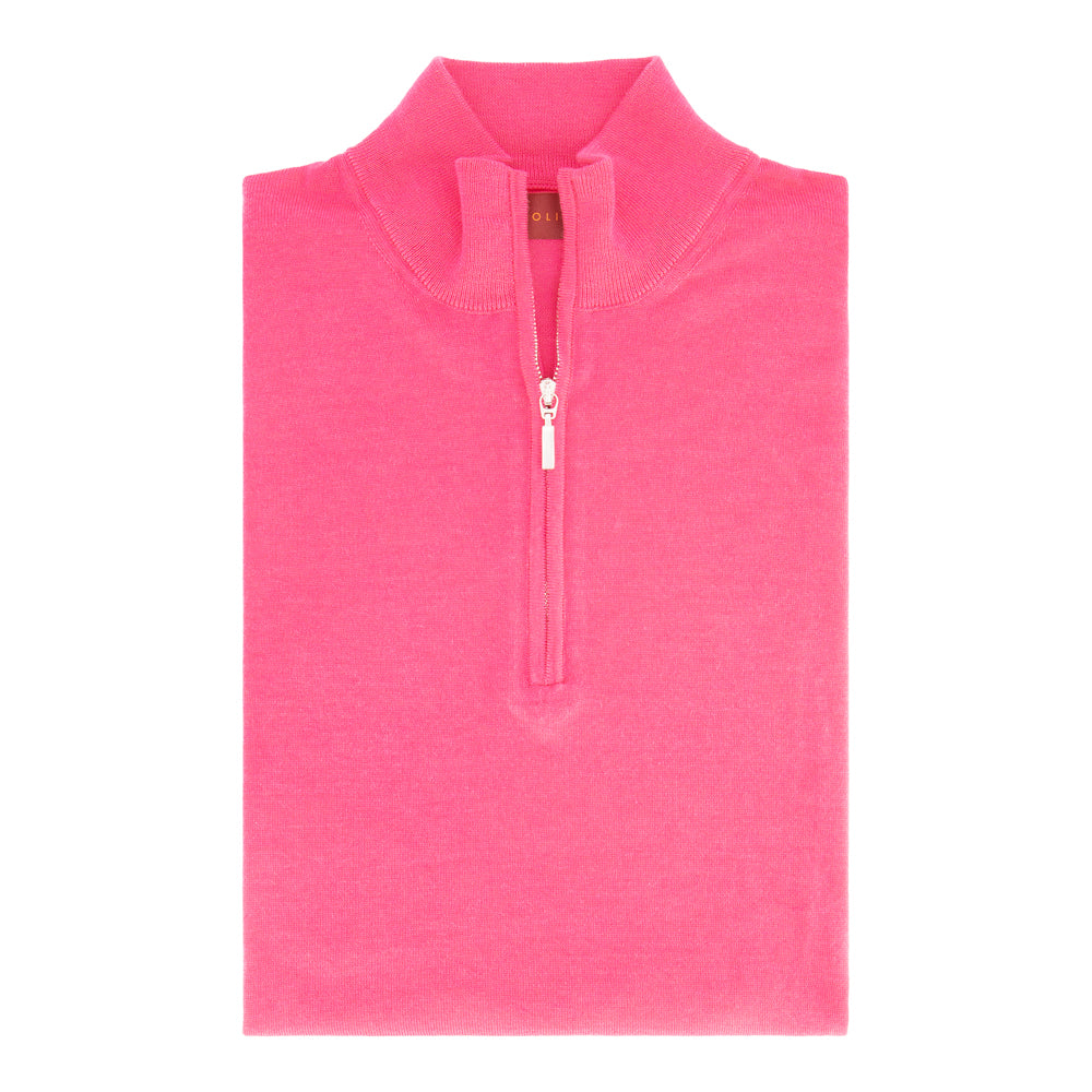 SUÉTER CASHMERE SEDA ZIP ROSA MEXICANO