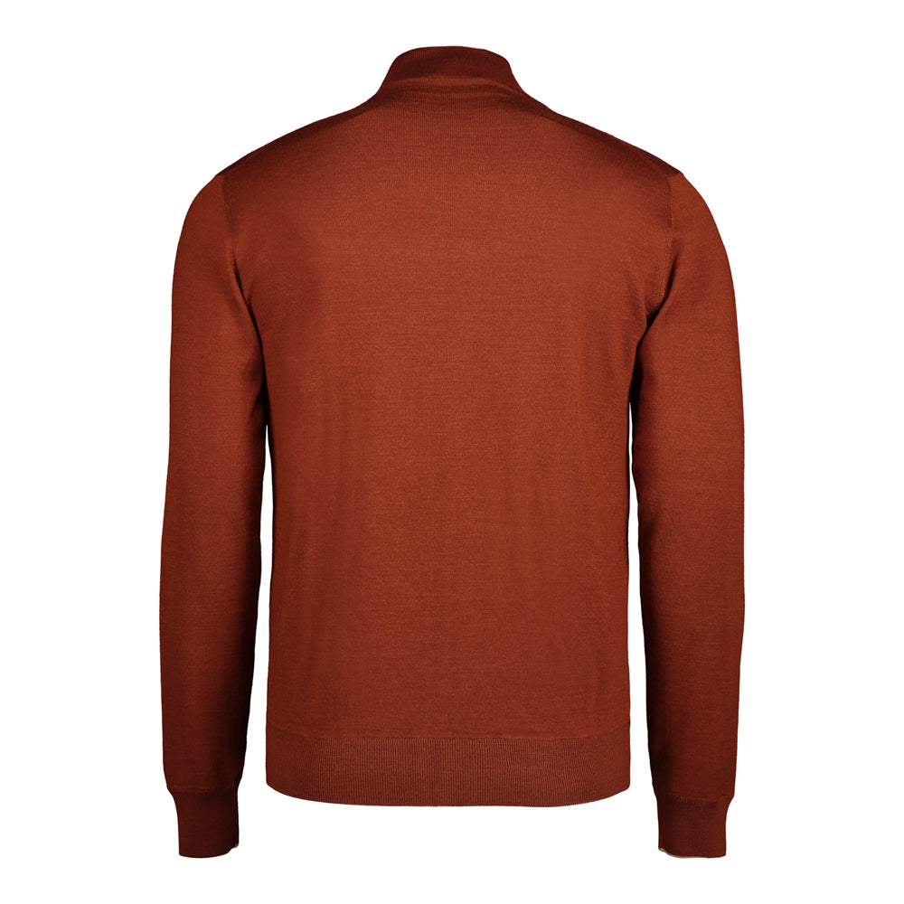 SUÉTER CASHMERE SEDA DOBLE VISTA LADRILLO NARANJA CON BEIGE