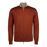 SUÉTER CASHMERE SEDA DOBLE VISTA LADRILLO NARANJA CON BEIGE