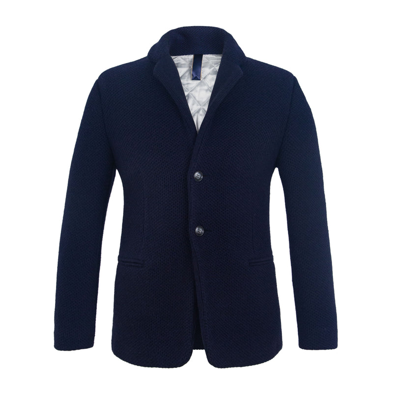 CHAMARRA TIPO AMERICANA 100% LANA TEJIDO DE PUNTO EN COLOR AZUL MARINO